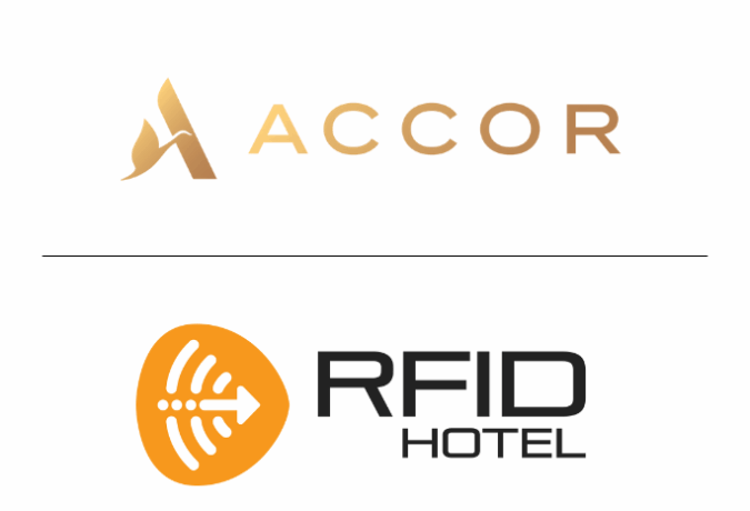 RFID Hotel and Accor Group partnership logo, highlighting the exclusive online ordering portal for customised key cards, key holders, wristbands, and hotel supplies.