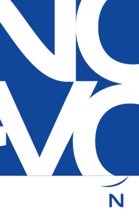 Close-up of a Novotel key card design in bold blue and white, showing partial brand lettering.